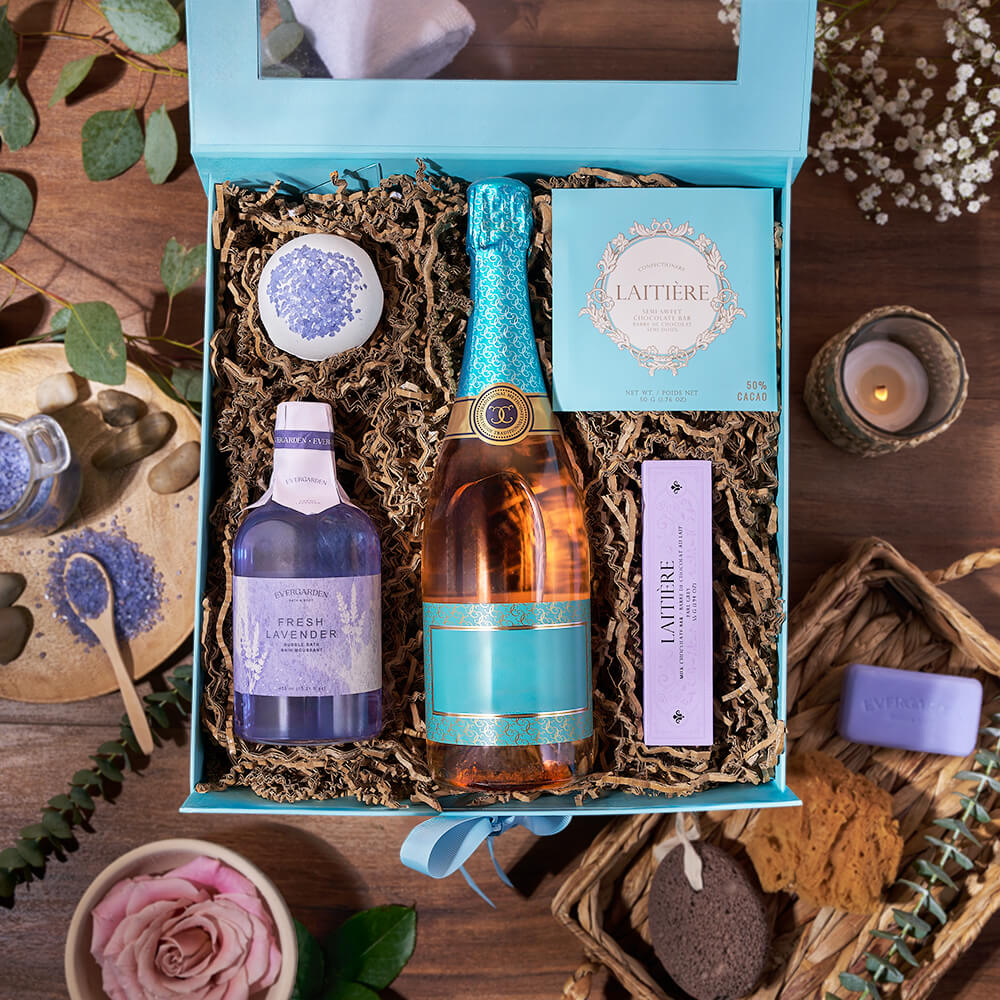 Champagne &amp; Spa Perfections, spa gift, spa, bath &amp; body gift, bath &amp; body, champagne gift, champagne, sparkling wine gift, sparkling wine, Hamilton delivery