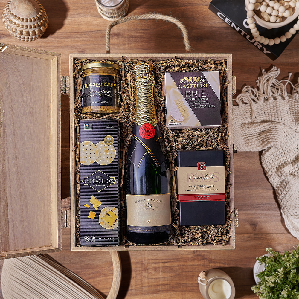 Champagne &amp; Treat Gift Box, champagne gift, champagne, cheese gift, cheese, chocolate gift, chocolate, Hamilton delivery