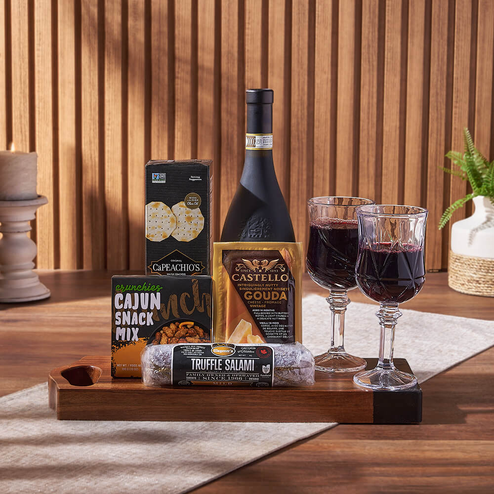 Charcuterie & Wine Gift Basket, wine gift, wine, cheese gift, cheese, charcuterie gift, charcuterie, Hamilton delivery