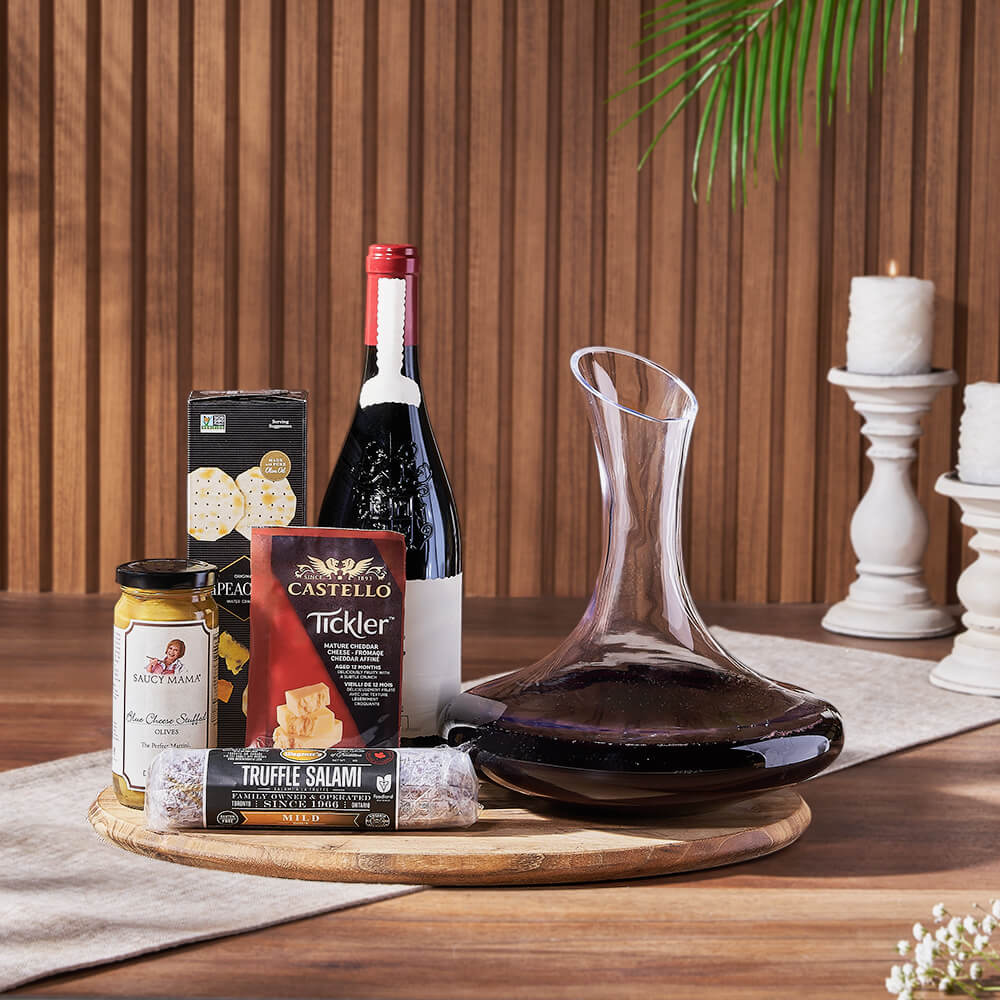 Charming Wine Decanter Gift Set, wine gift, wine, charcuterie gift, charcuterie, cheese gift, cheese, decanter gift, decanter, Hamilton delivery