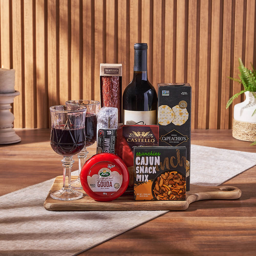 Cheese & Salami Gift Set with Wine, wine gift, wine, charcuterie gift, charcuterie, cheese gift, cheese, gourmet gift, gourmet, Hamilton delivery