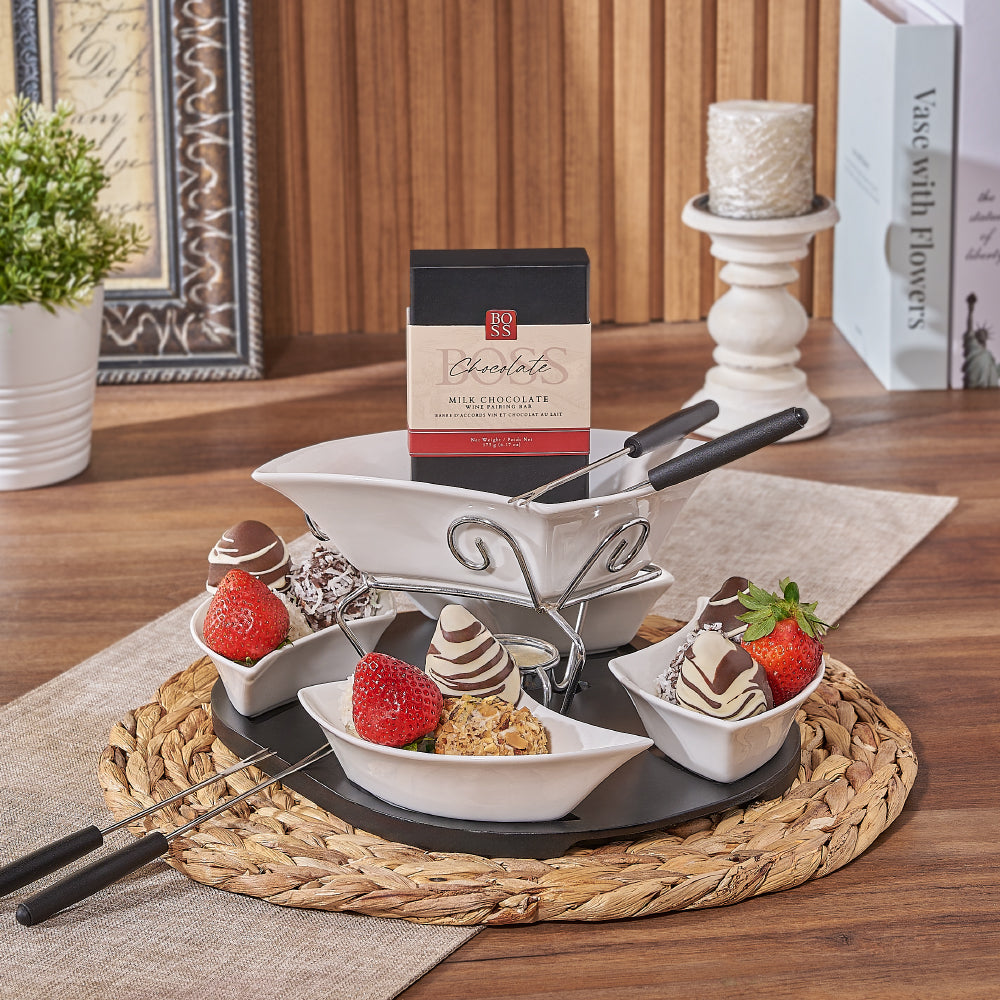 Chocolate Fondue &amp; Strawberry Gift, chocolate dipped strawberry gift, chocolate dipped strawberry, fondue gift, fondue, chocolate fondue, Hamilton delivery