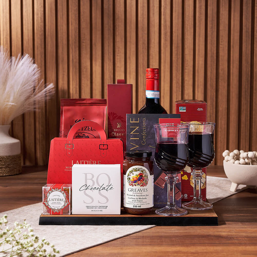 Chocolate Overload Gift Set with Wine from Hamilton Baskets, wine gift, wine, chocolate gift, chocolate, Hamilton Delivery