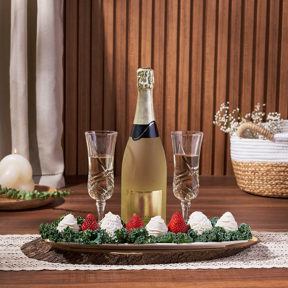 Chocolate Strawberry & Champagne Gift Board, champagne gift, champagne, sparkling wine gift, sparkling wine, chocolate dipped strawberry gifts, chocolate dipped strawberries, Hamilton delivery