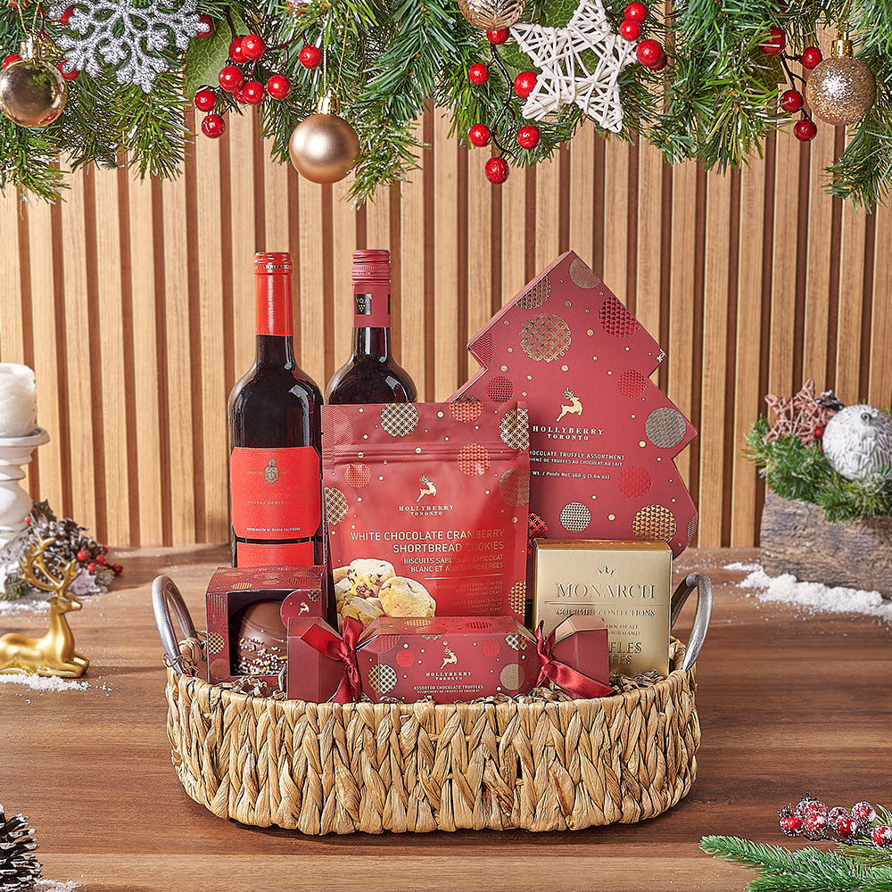 Christmas Decadence Wine Basket, wine gift, wine, chocolate gift, chocolate, Christmas gift, christmas, Hamilton delivery