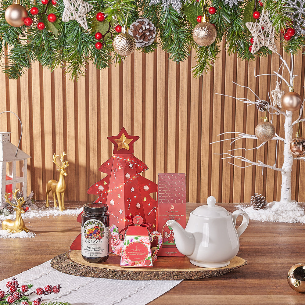 Christmas Tea Gift Basket with Chocolates – how the gift is presented