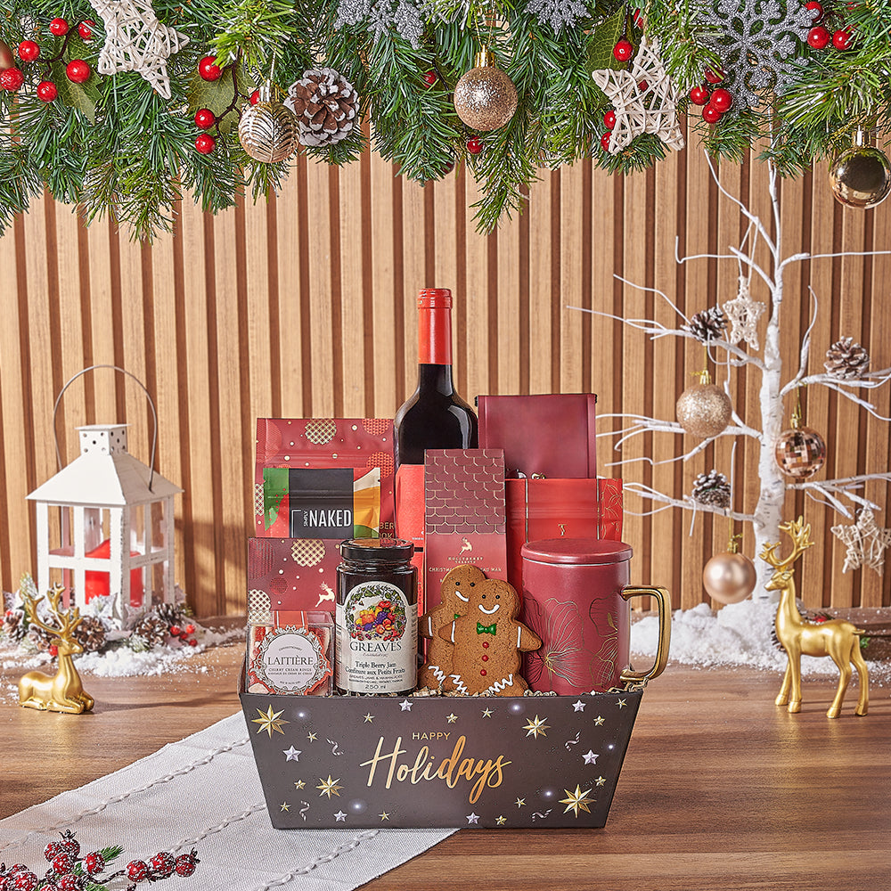 Christmas Tea &amp; Treat Gift Set, christmas gift, christmas, wine gift, wine, cookie gift, cookie, chocolate gift, chocolate, Hamilton delivery