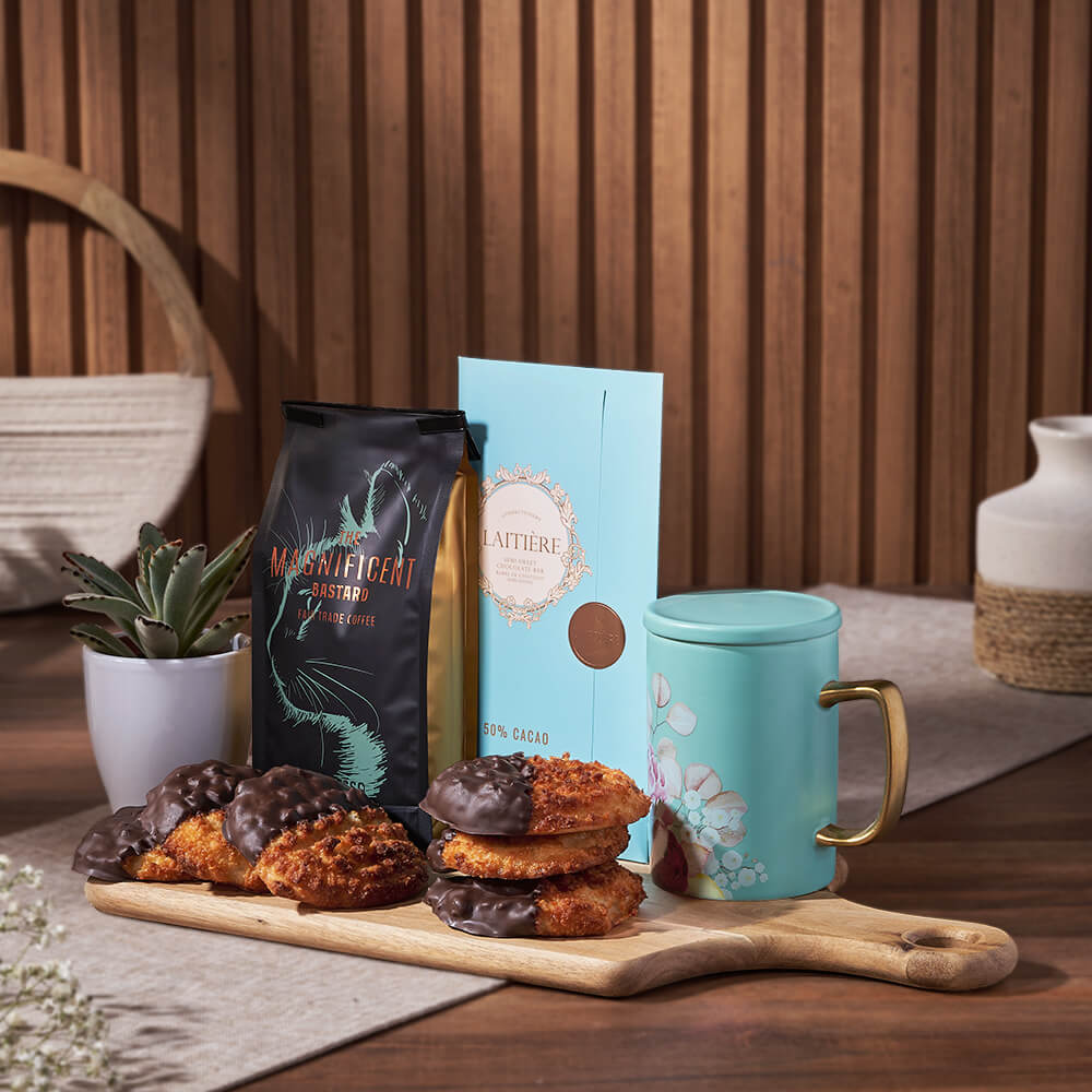 Coffee & Macaroon Gift Board, coffee gift, coffee, chocolate gift, chocolate, cookie gift, cookie, macaroon gift, macaroon, Hamilton delivery