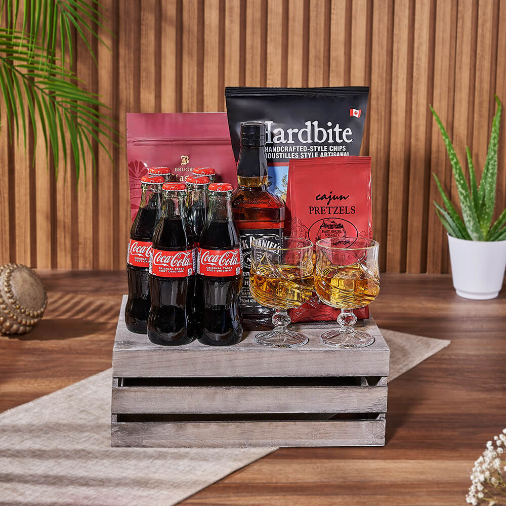 Coke &amp; Snacks Liquor Gift Crate, liquor gift, liquor, soda gift, soda, Hamilton delivery
