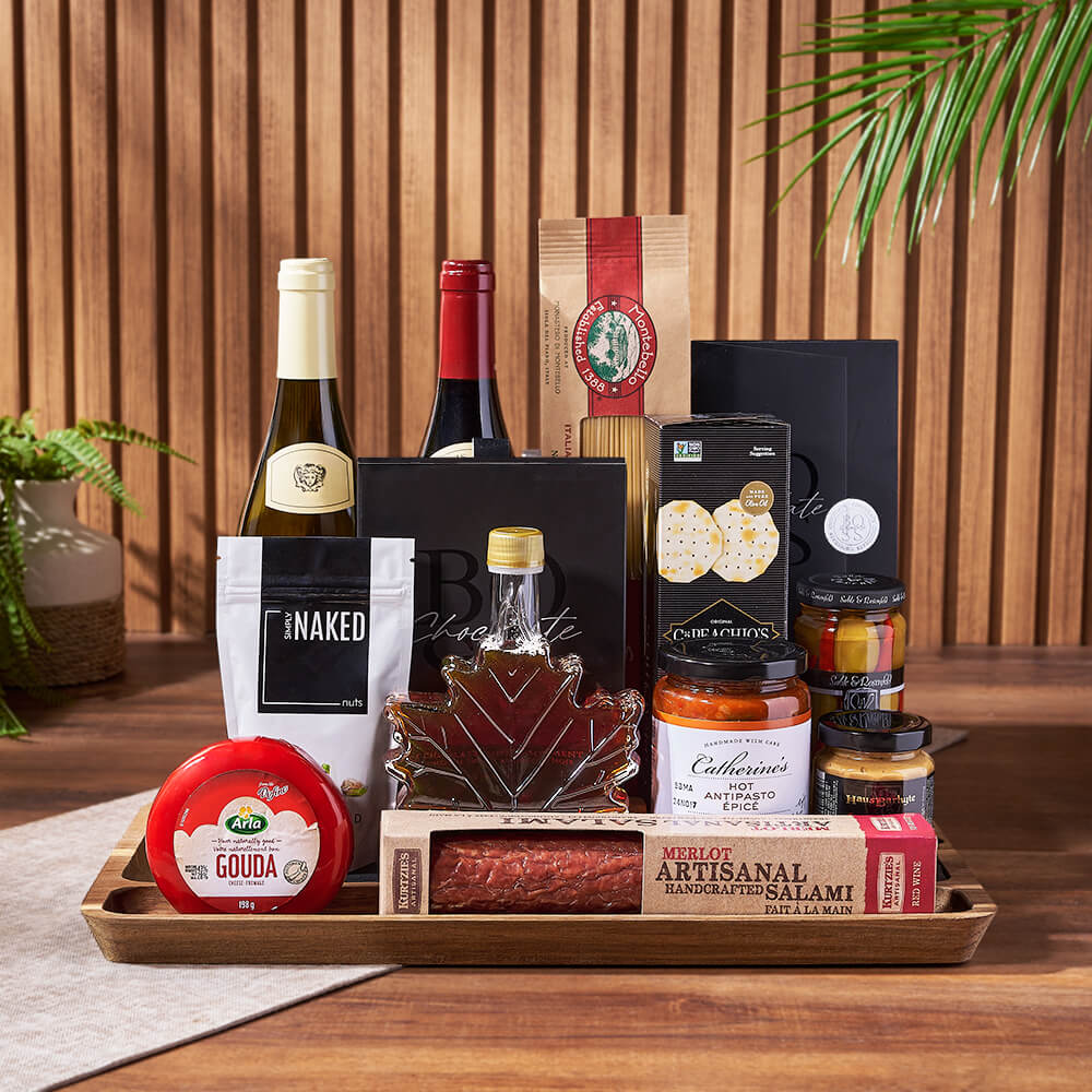 Corktown Wine Duo Gift Basket, wine gift, wine, gourmet gift, gourmet, pasta gift, pasta, cheese gift, cheese, charcuterie gift, charcuterie, Hamilton delivery