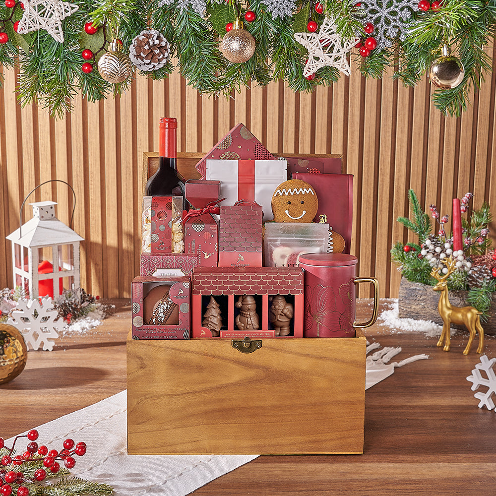 Cozy Holiday Wine Gift Basket, christmas gift, christmas, chocolate gift, chocolate, wine gift, wine, cookie gift, cookie, Hamilton delivery