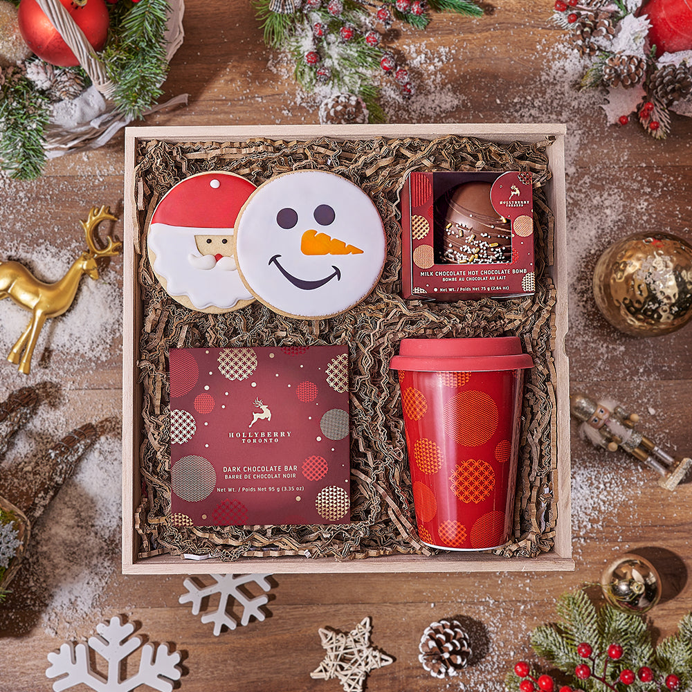 Festive Gourmet Hot Chocolate Bomb Gift Basket – how the gift is presented
