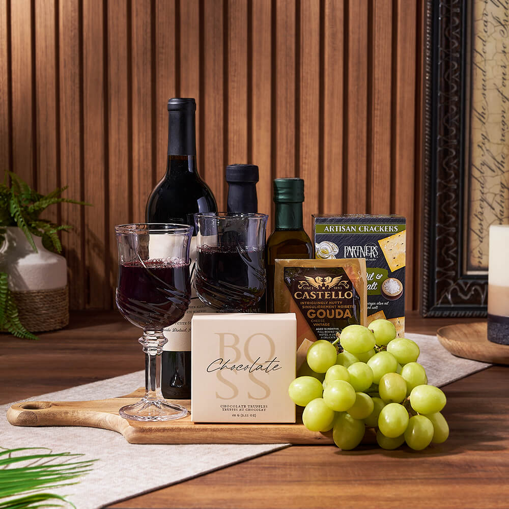 Decadent Wine &amp; Cheese Basket, wine gift, wine, fruit gift, fruit, cheese gift, cheese, charcuterie gift, charcuterie, Hamilton delivery