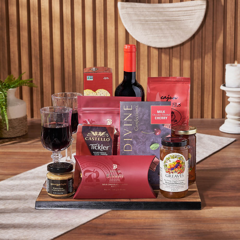 Decadent Wine &amp; Cheese Gift Board, wine gift, wine, chocolate gift, chocolate, snack gift, snack, Hamilton delivery
