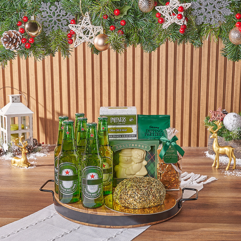 Deluxe Holiday Beer &amp; Cheese Ball Gift Basket, christmas gift, christmas, beer gift, beer, cheeseball gift, cheeseball, Hamilton delivery