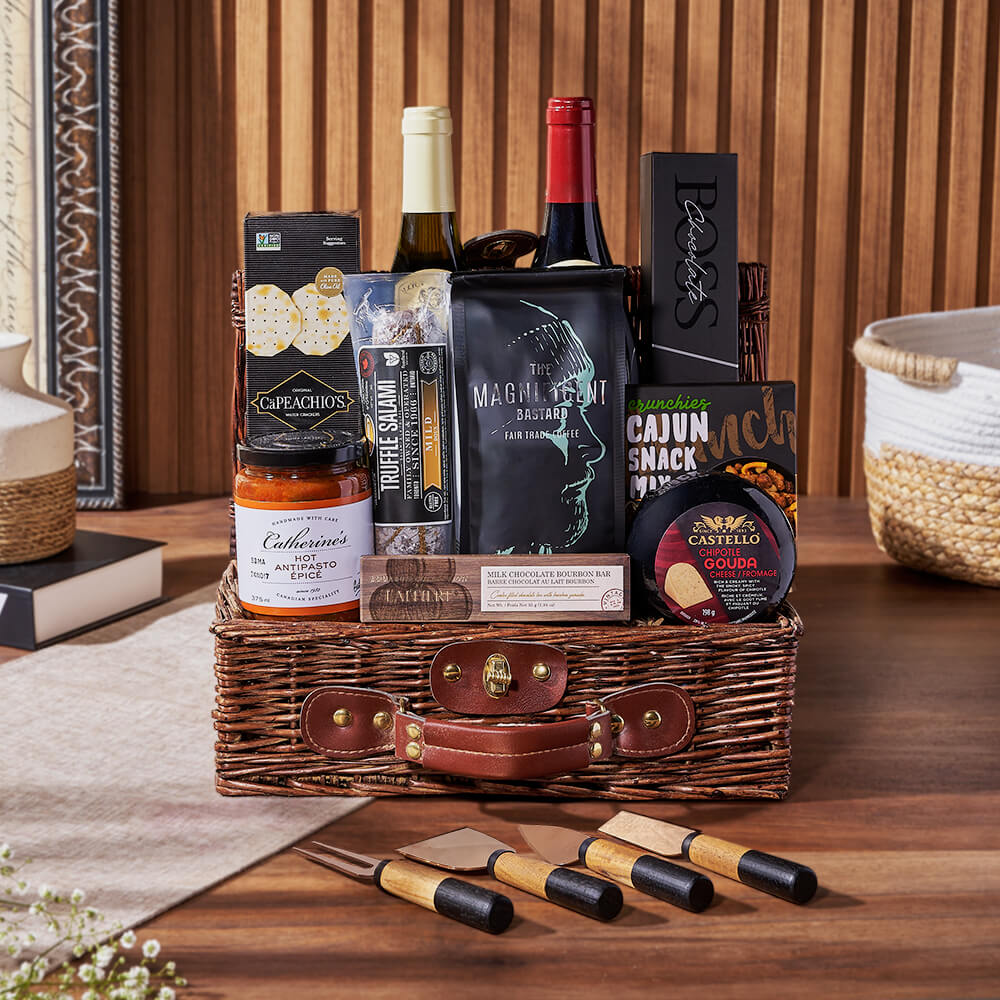 Deluxe Wine &amp; Appetizer Gift Basket, wine gift, wine, charcuterie gift, charcuterie, coffee gift, coffee, Hamilton delivery