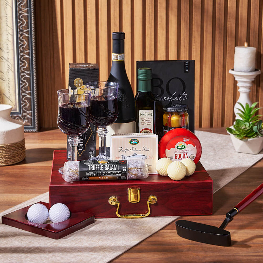 Deluxe Wine & Golfing Snack Set, wine gift, wine, charcuterie gift, charcuterie, seafood gift, seafood, golf gift, golf, Hamilton delivery