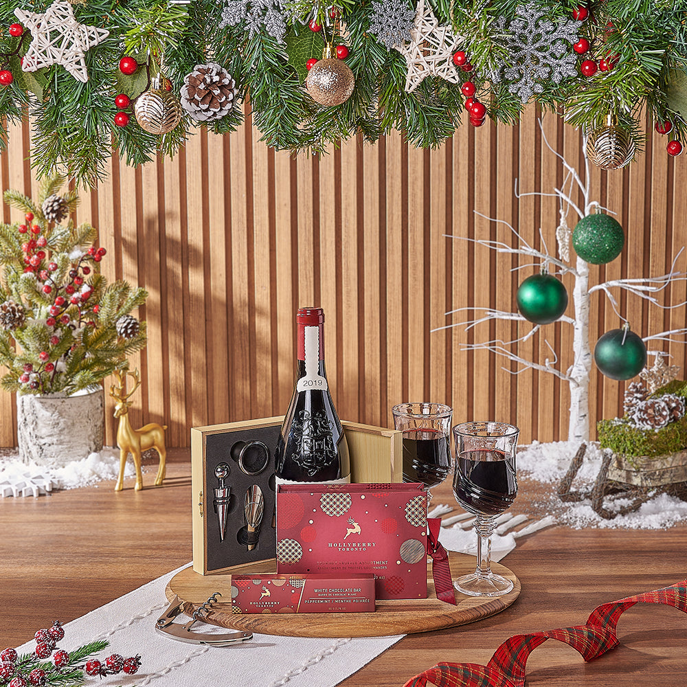 Deluxe Yuletide Wine Serving Gift, wine gift, wine, chocolate gift, chocolate, christmas gift, christmas, Hamilton delivery