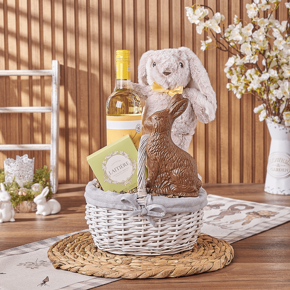 Easter Bunny Wine & Chocolate Basket, easter gift, easter, wine gift, wine, chocolate gift, chocolate, Hamilton delivery