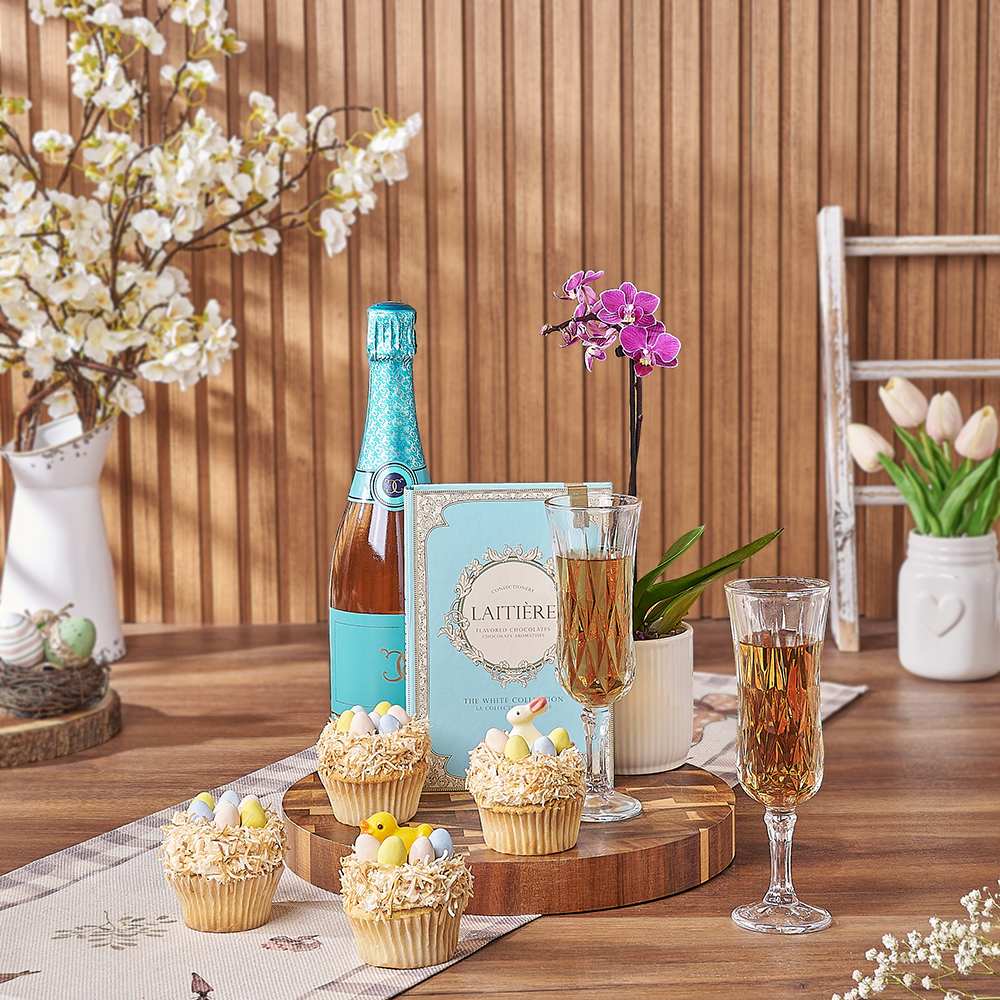 Easter Cupcake &amp; Champagne Gift Set, champagne gift, champagne, sparkling wine gift, sparkling wine, cupcake gift, cupcake, plant gift, plant, orchid gift, orchid, Hamilton delivery