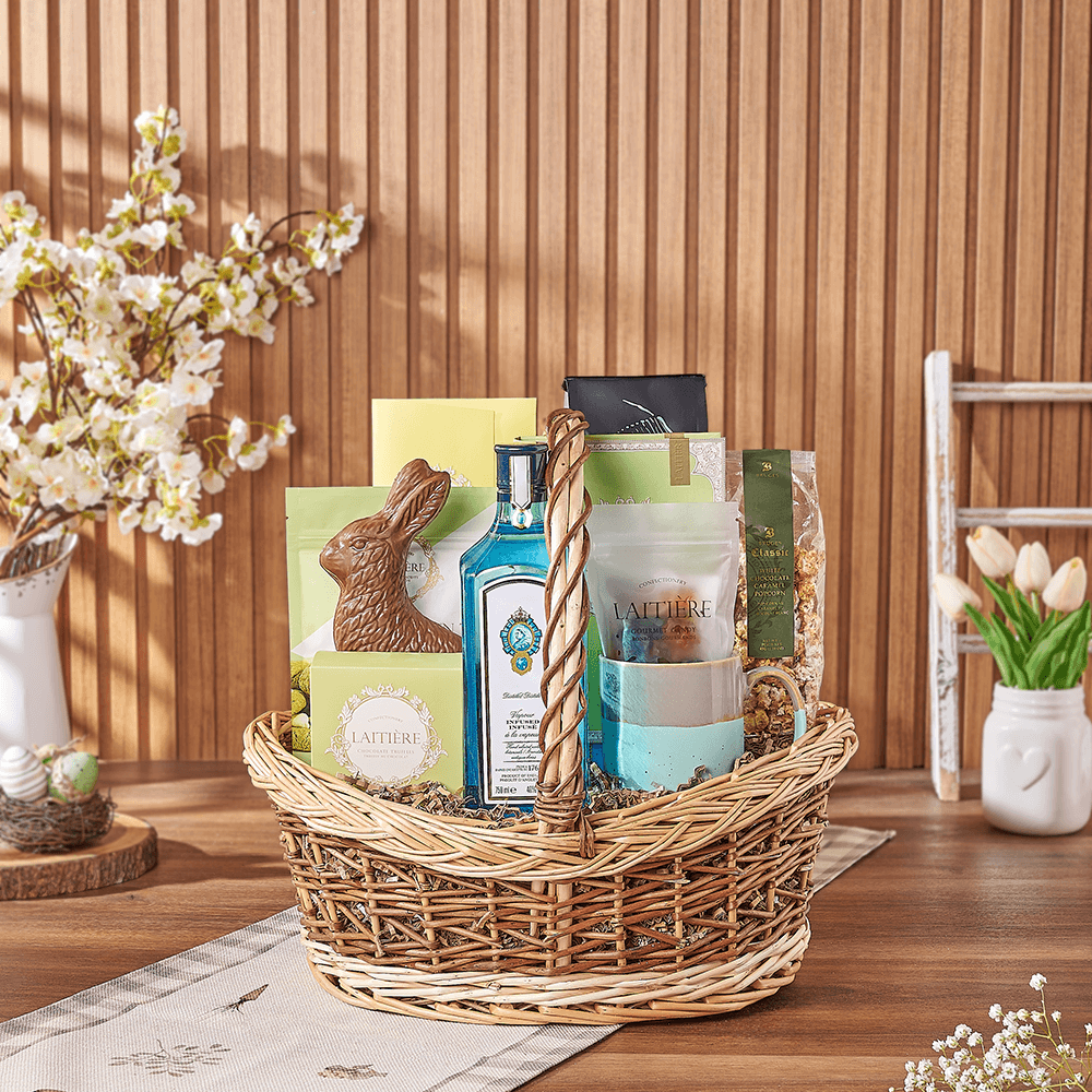 Easter Spirits & Coffee Basket, easter gift, easter, liquor gift, liquor, chocolate gift, chocolate, coffee gift, coffee, Hamilton delivery