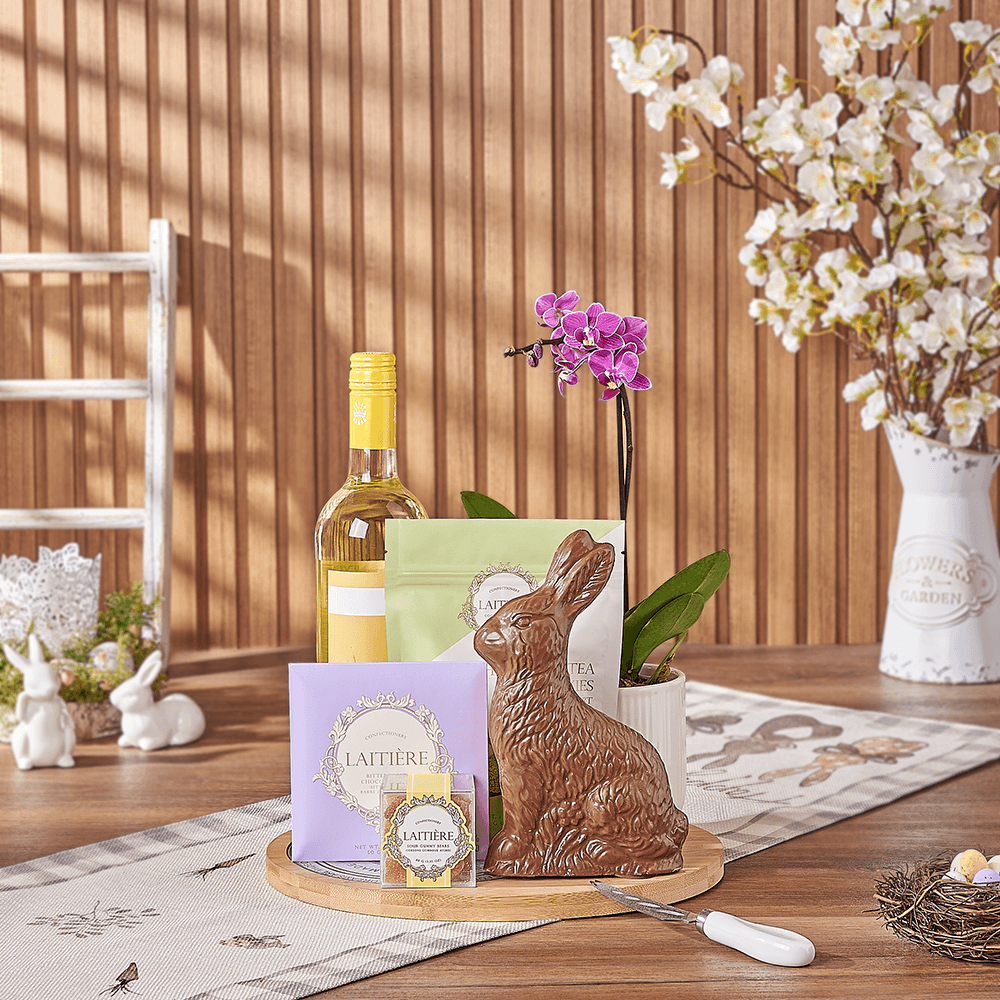 Easter Wine &amp; Orchid Gift Board, wine gift, wine, easter gift, easter, orchid gift, orchid, plant gift, plant, Hamilton delivery