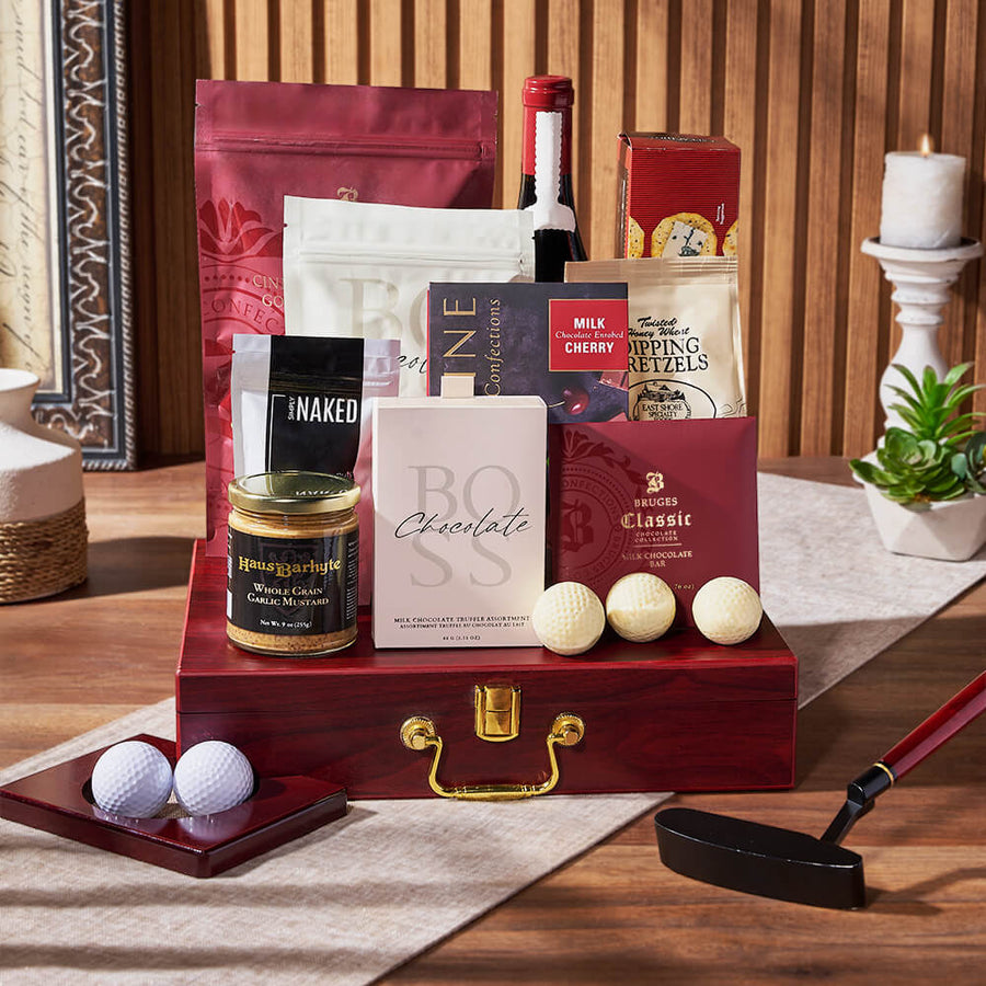 Executive Golf Wine & Snack Gift Set, wine gift, wine, chocolate gift, chocolate, golf gift, golf, Hamilton delivery
