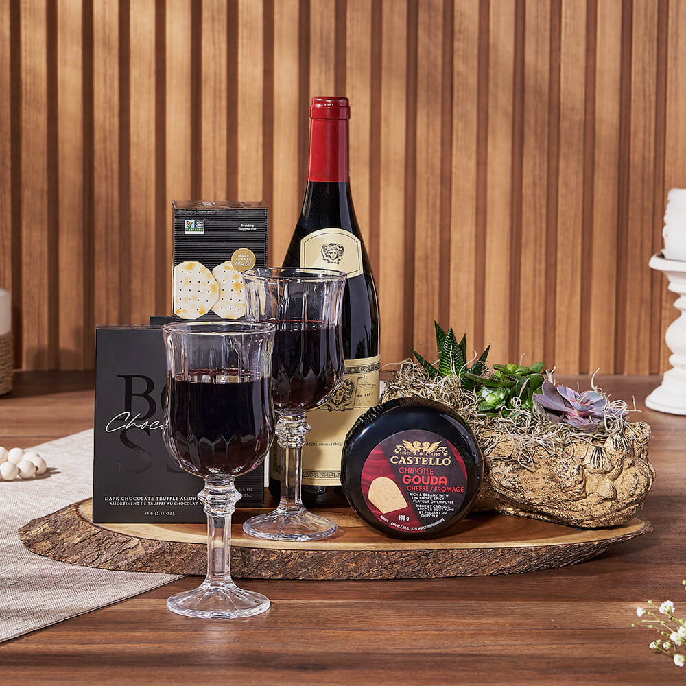 Exquisite Treats &amp; Wine Gift Set, wine gift, wine, plant gift, plant, Hamilton delivery