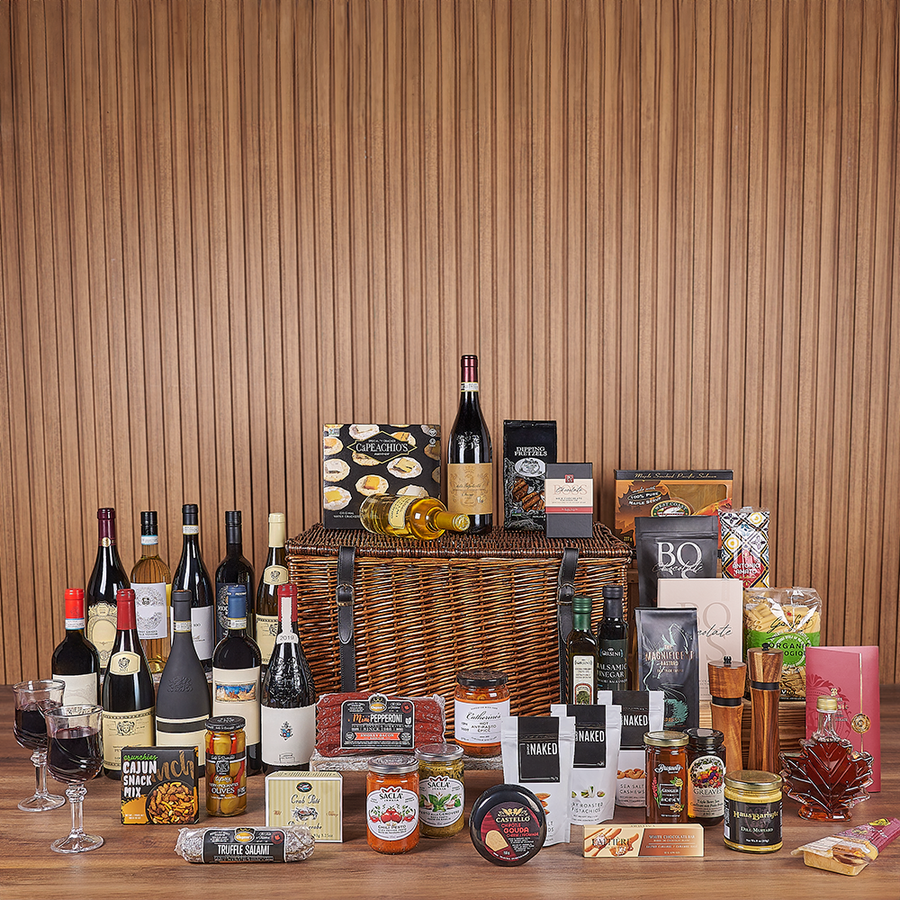Exquisite Wine & Goodie Basket - Vintage Premium Wines, wine gift, wine, chocolate gift, chocolate, luxury gift, luxury, Hamilton delivery