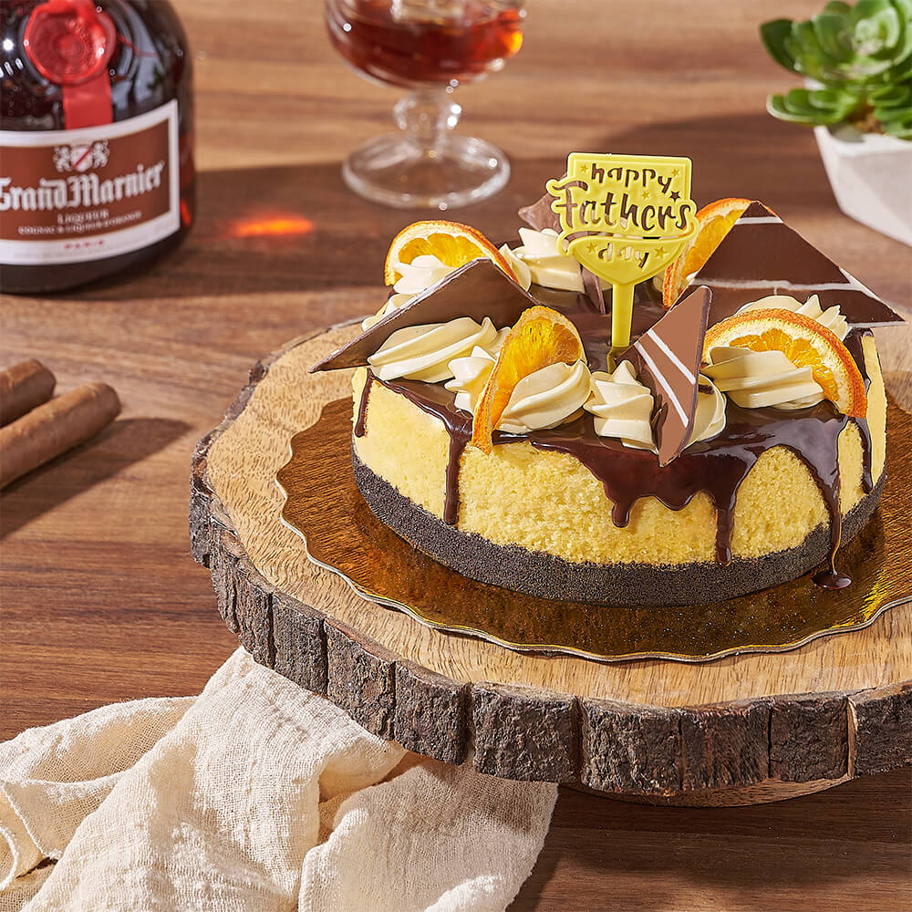 Small Grand Marnier Cheesecake with Father's Day Chocolate Decoration – how the gift is presented