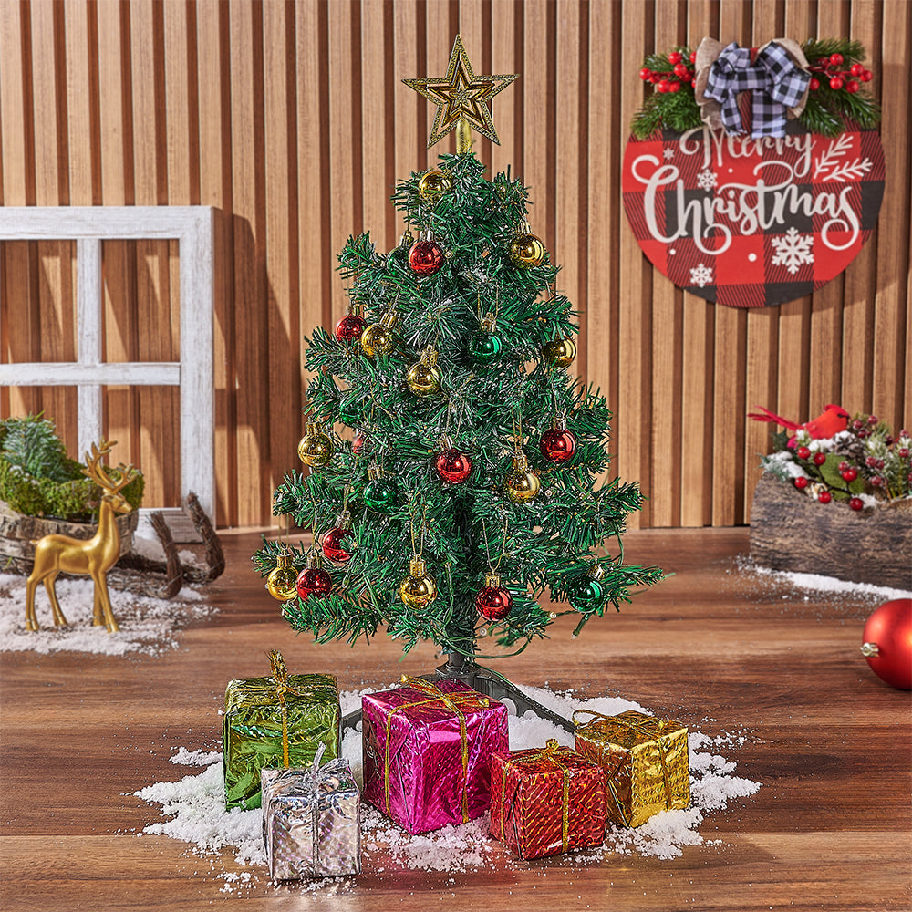 Faux 20-Inch Decorative Christmas Tree Gift Box with Lights and Ornaments – how the gift is presented