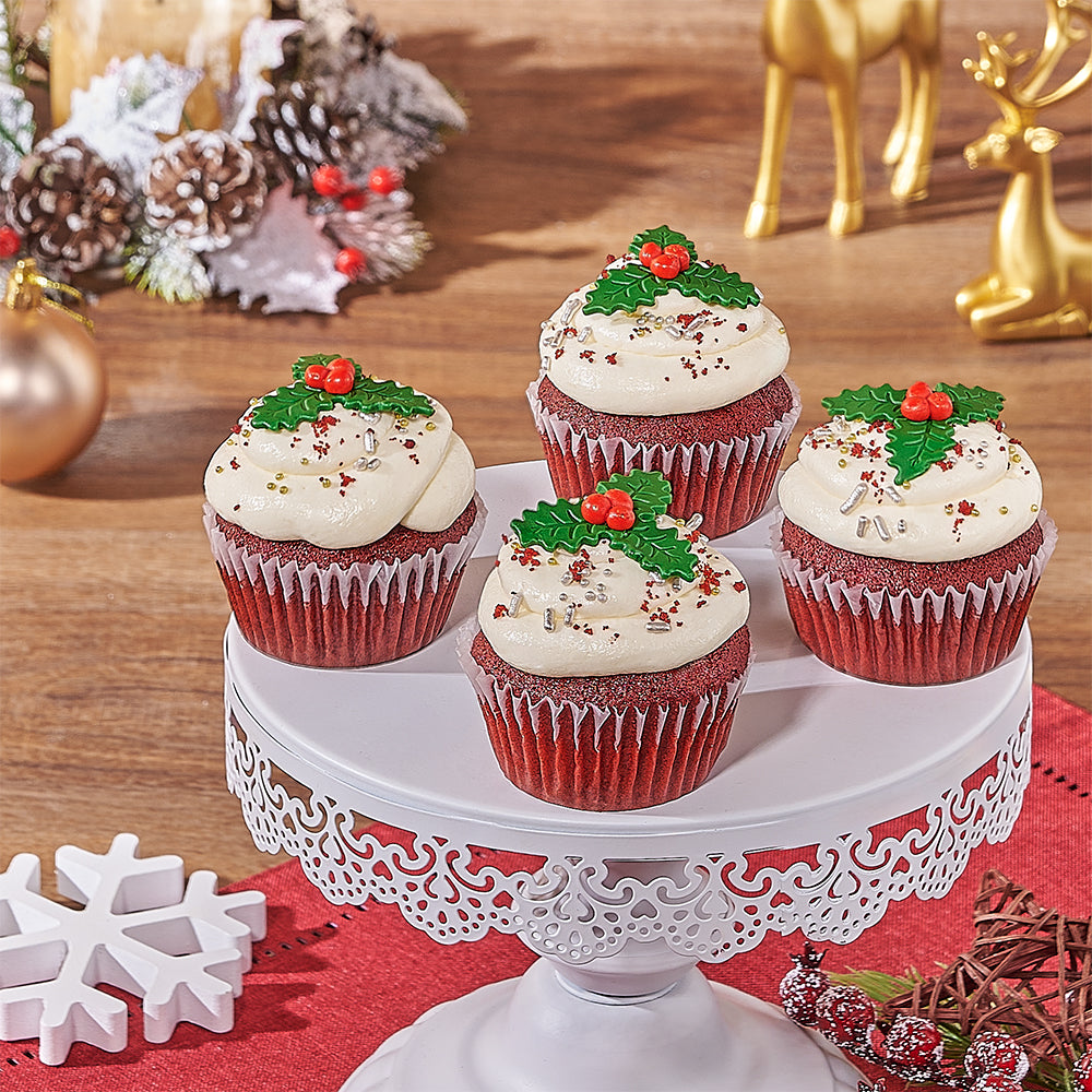 Festive Holiday Red Velvet Cupcakes – how the gift is presented