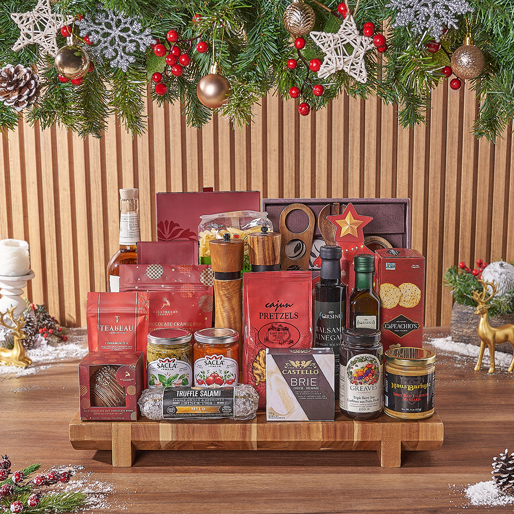 Festive Spirits &amp; Treat Board, liquor gift, liquor, chocolate gift, chocolate, christmas gift, christmas, pasta gift, pasta, Hamilton delivery