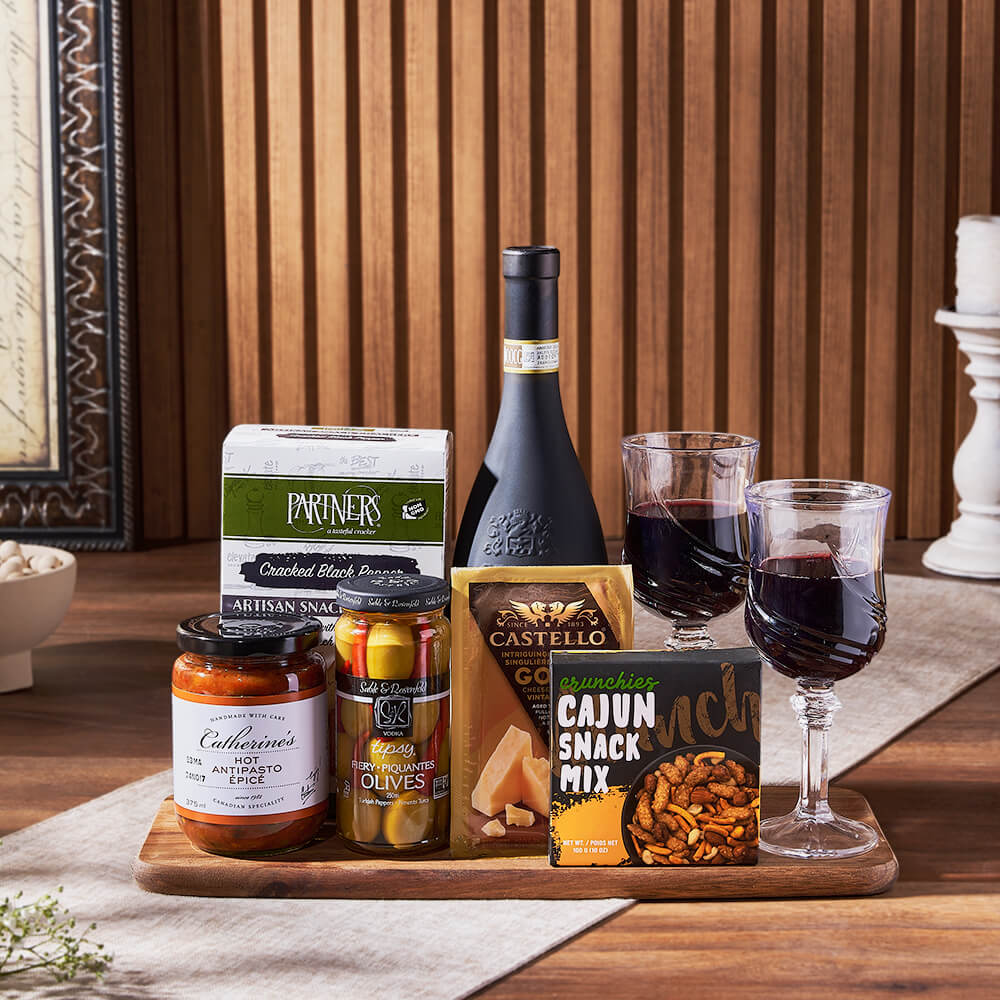 From Italy With Love Wine &amp; Cheese Gift Basket, wine gift, wine, cheese gift, cheese, appetizer gift, appetizer, Hamilton delivery