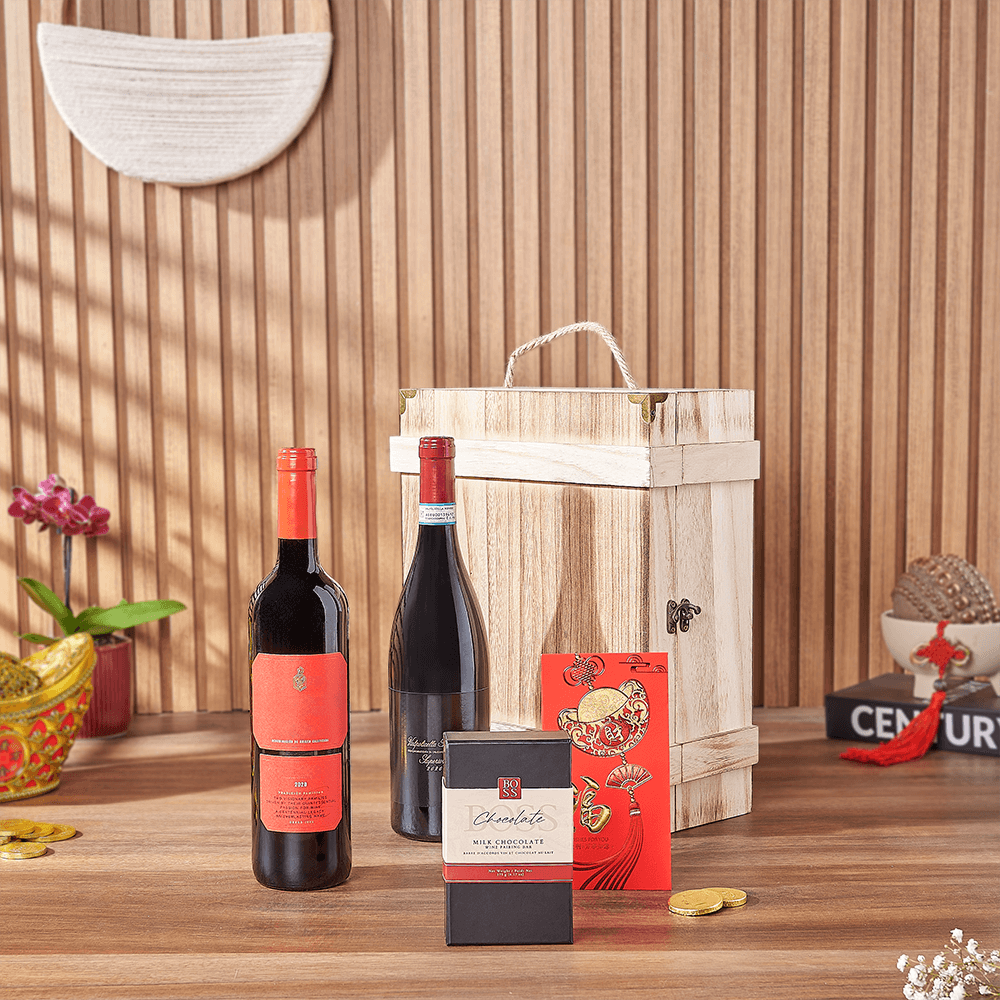 Good Fortune Wine Duo Box, wine gift, wine, chinese new year gift, chinese new year, lunar new year gift, lunar new year, Hamilton delivery