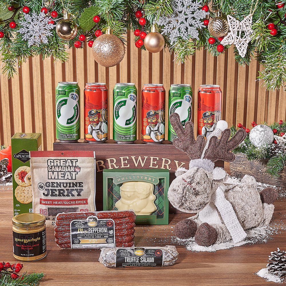Christmas Beer and Beef Jerky Basket – how the gift is presented
