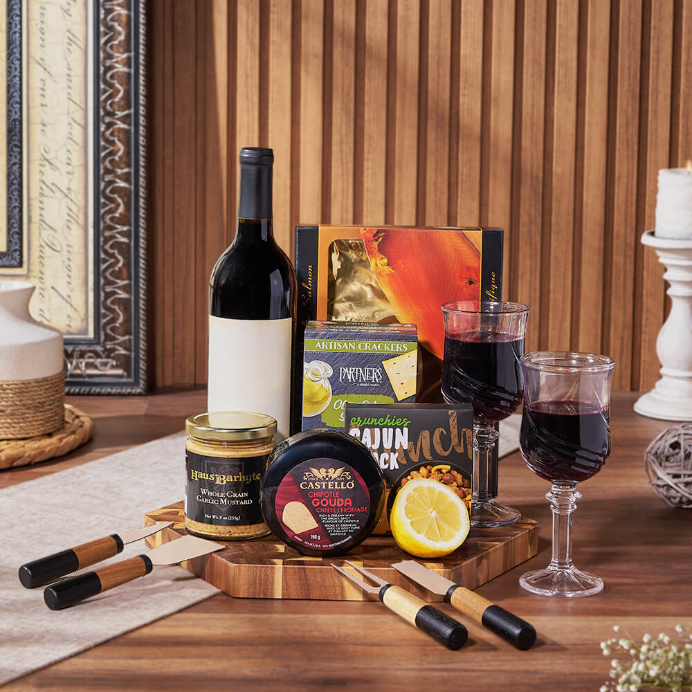 Gourmet Snack & Salmon Gift Set with Wine, wine gift, wine, seafood gift, seafood, salmon gift, salmon, Hamilton delivery
