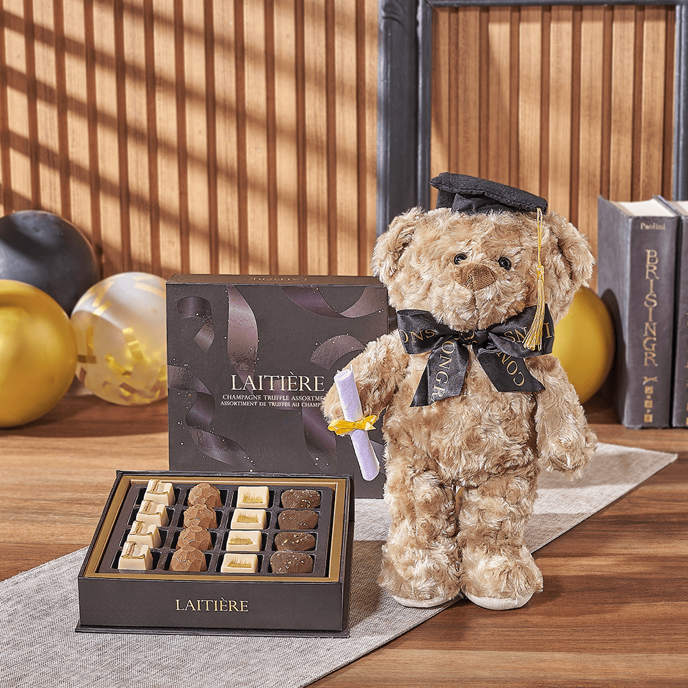 Graduation Bear & Truffle Gift, chocolate gift, chocolate, graduation gift, graduation, plush gift, plush, Hamilton delivery