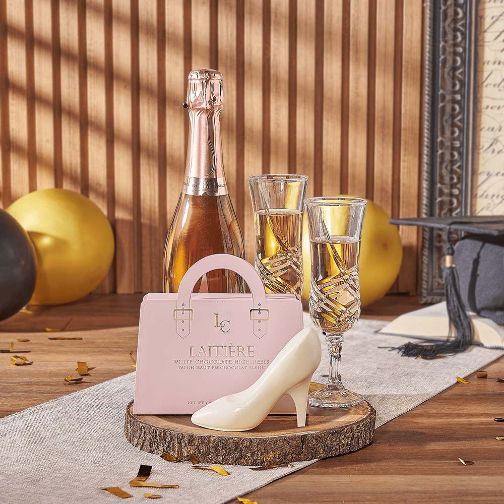 Graduation Sparkling Wine and Serving Board – how the gift is presented