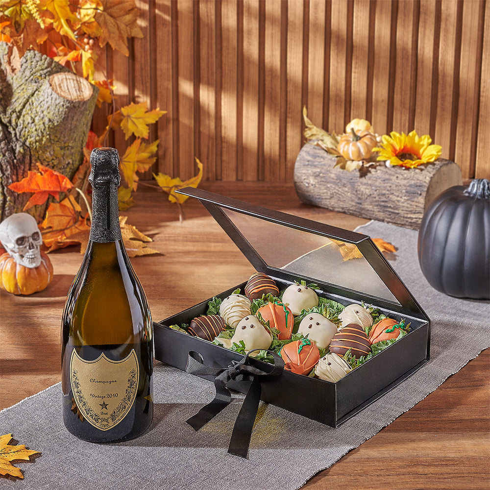 Halloween Strawberry & Champagne Gift Set, chocolate strawberry gift, chocolate strawberry, champagne gift, champagne, sparkling wine gift, sparkling wine, Hamilton delivery