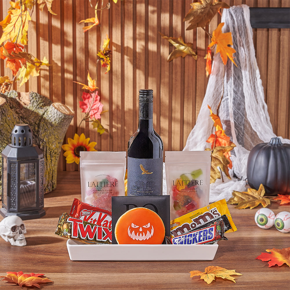 Halloween Wine & Treat Platter, wine gift, wine, chocolate gift, chocolate, halloween gift, halloween, Hamilton delivery