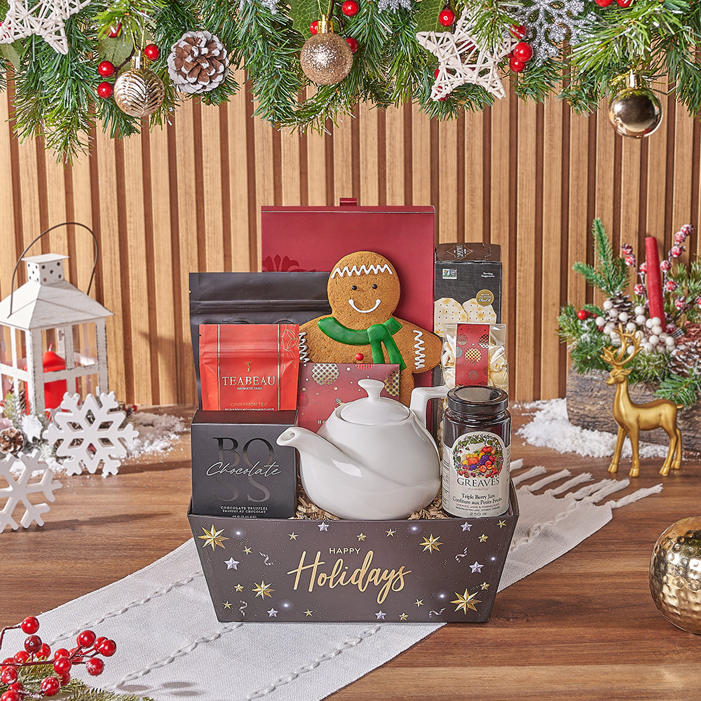 Holiday Ceramic Teapot Gift Basket – how the gift is presented