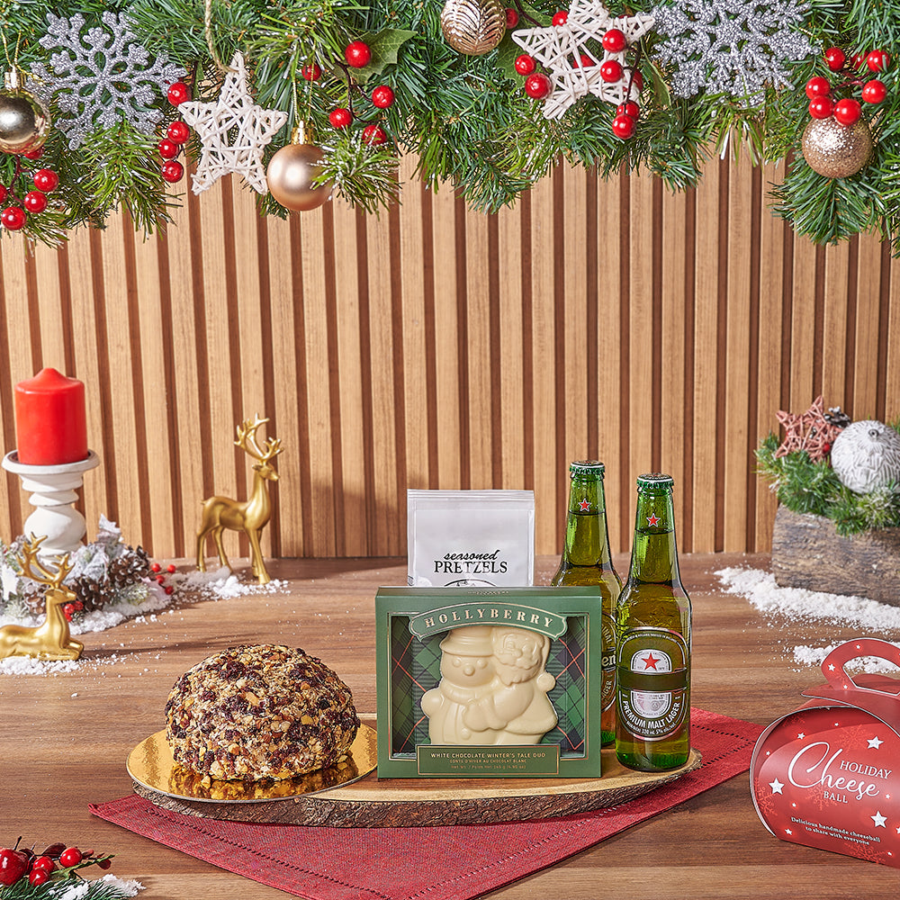 Holiday Beer &amp; Cranberry Cheese Ball Gift Basket, beer gift, beer, chocolate gift, chocolate, cheeseball gift, cheeseball, christmas gift, christmas, Hamilton delivery