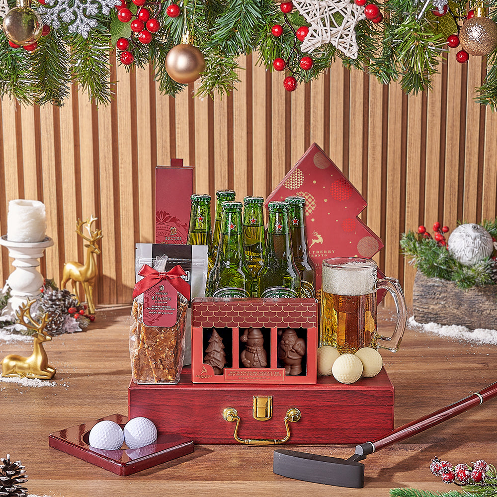 Holiday Beer &amp; Snacks Gift Basket, beer gift, beer, chocolate gift, chocolate, golf gift, golf, christmas gift, christmas, Hamilton delivery