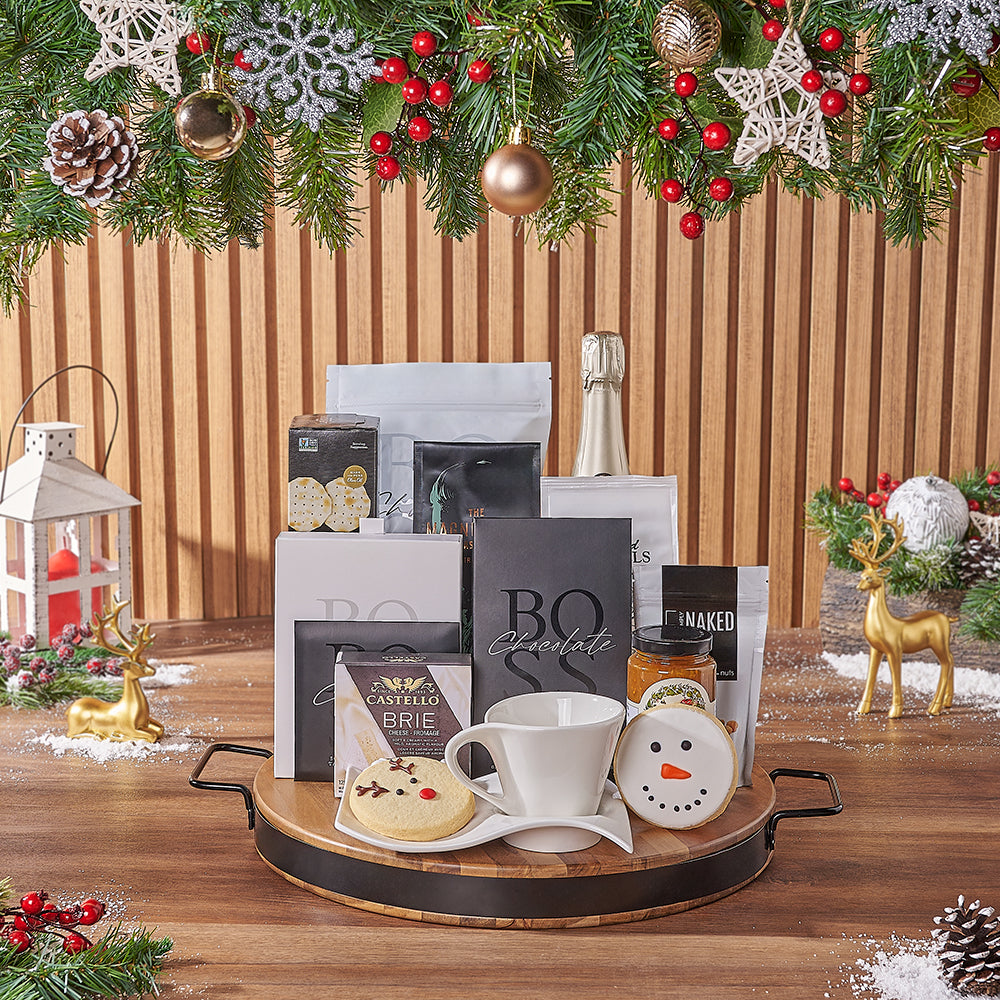 Holiday Bubbly &amp; Snowflake Snack Gift Set, christmas gift, christmas, champagne gift, champagne, chocolate gift, chocolate, coffee gift, coffee, Hamilton delivery