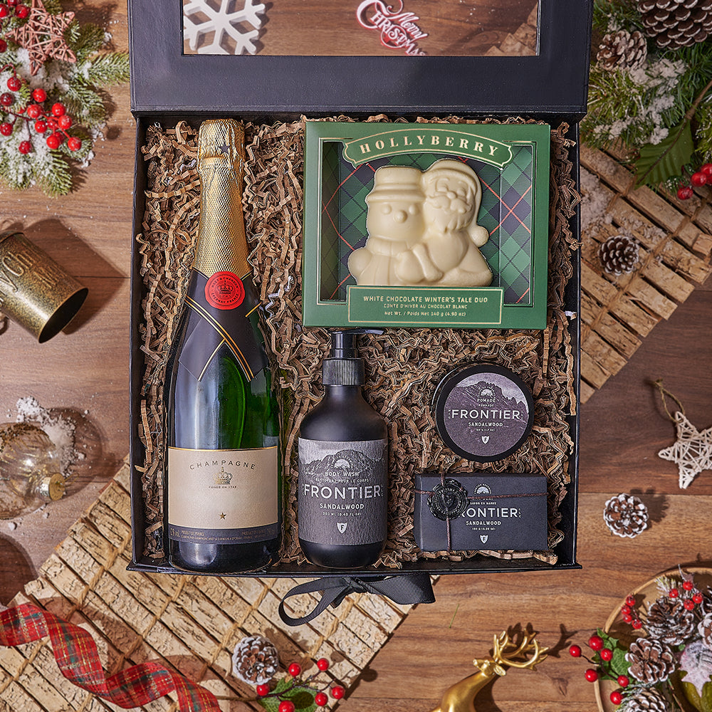 Holiday Bubbly &amp; Spa Gift Box From Hamilton Baskets - Champagne Gift Set - Hamilton Delivery