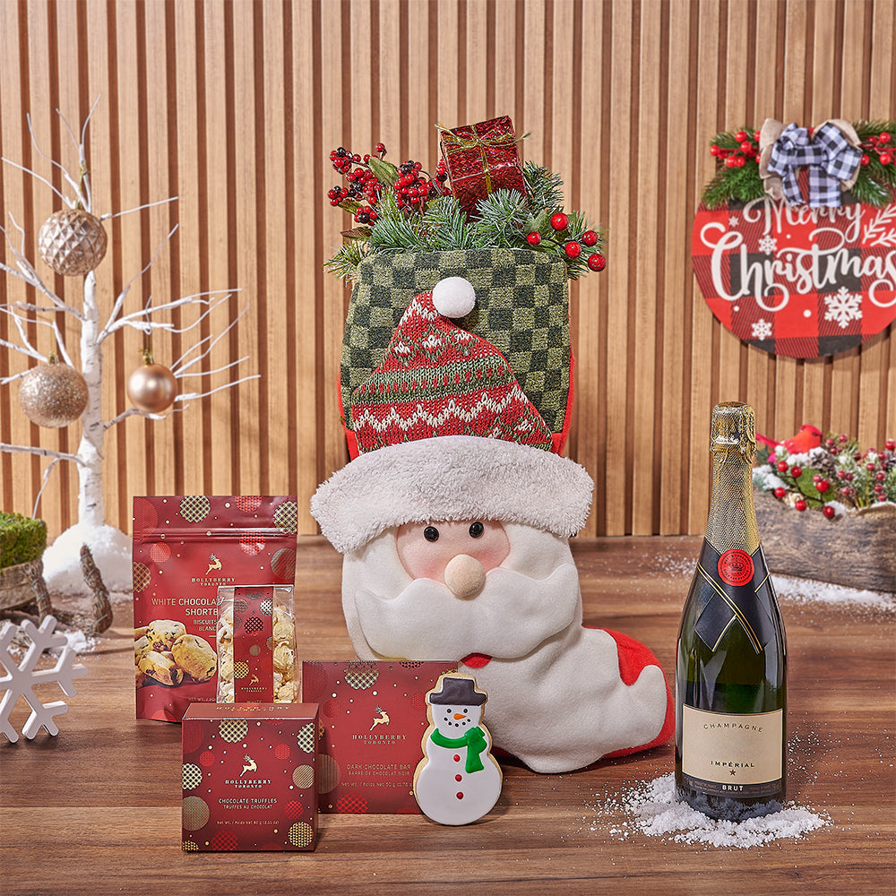 Holiday Champagne &amp; Treat Stocking, champagne gift, champagne, sparkling wine gift, sparkling wine, chocolate gift, chocolate, christmas gift, christmas, Hamilton delivery