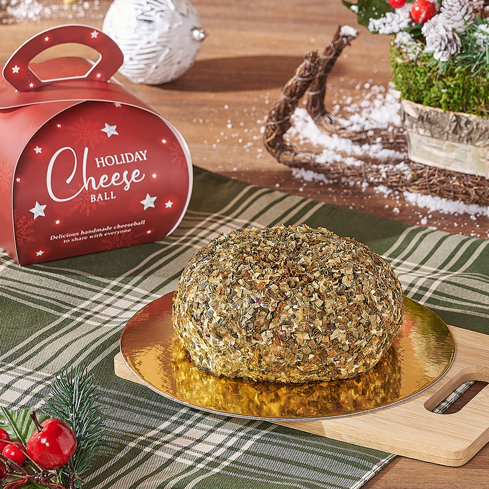 Festive Hollyberry Chive Cheeseball Gourmet Gift Basket – how the gift is presented