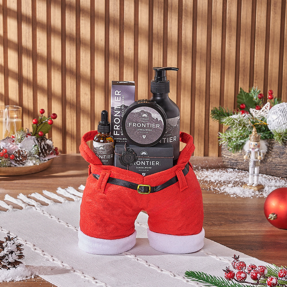 Holiday Spa Essentials in Santa Pants Bag – how the gift is presented