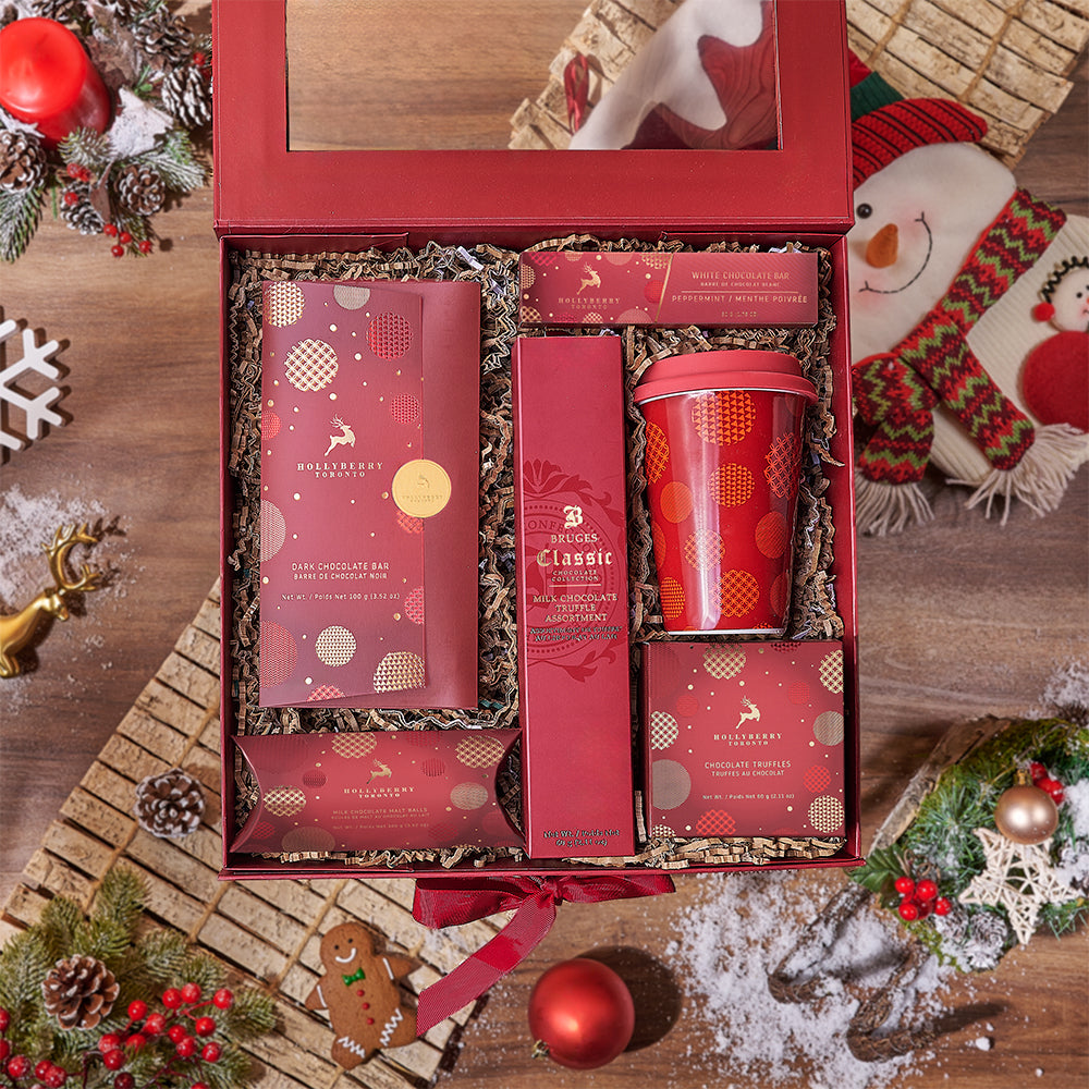 Holiday Chocolate Gift Basket with Treats – how the gift is presented